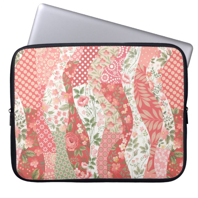 seamless patchwork pattern with roses laptop sleeve (Front)