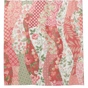 seamless patchwork pattern with roses shower curtain