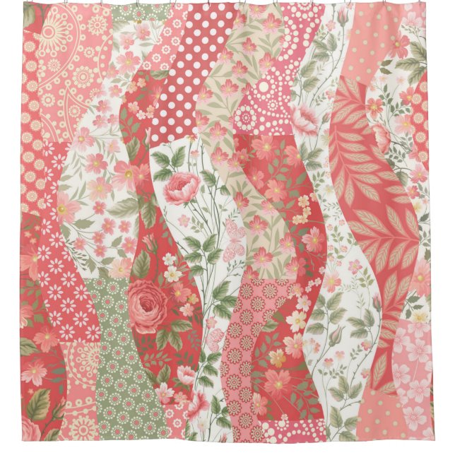 seamless patchwork pattern with roses shower curtain (Front)