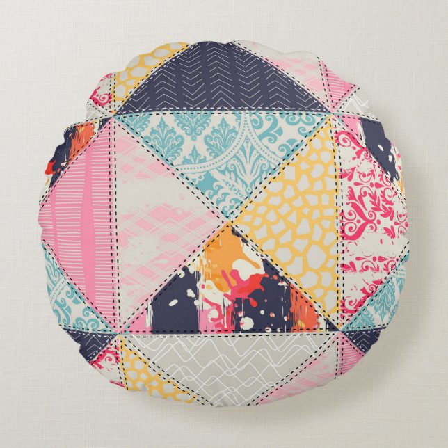 Seamless Patchwork style pattern.  Round Cushion (Front)
