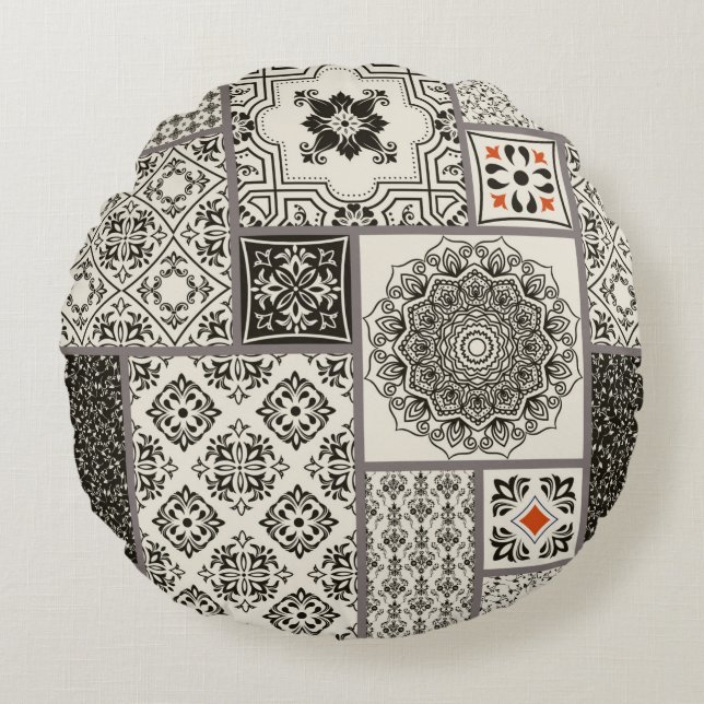 Seamless patchwork tile with Islam, Arabic, Indian Round Cushion (Front)