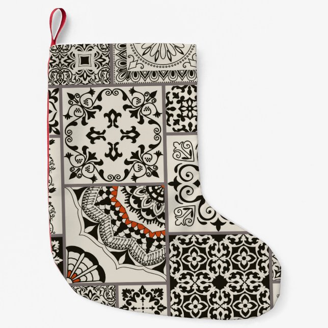 Seamless patchwork tile with Islam, Arabic, Indian Small Christmas Stocking (Front)