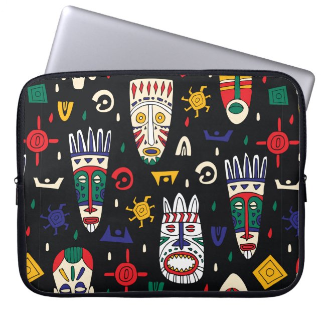 Seamless pattern african tribal masks laptop sleeve (Front)