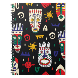 Seamless pattern african tribal masks notebook