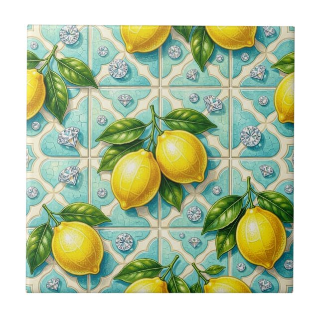 Seamless Pattern Art Deco Lemons and Diamonds Tile (Front)