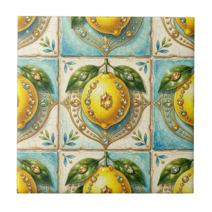 Seamless Pattern Art Deco Lemons and Diamonds Tile