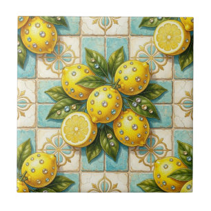 Seamless Pattern Art Deco Lemons and Diamonds Tile