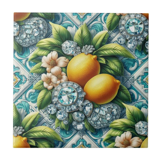 Seamless Pattern Art Deco Lemons and Diamonds Tile (Front)