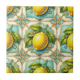 Seamless Pattern Art Deco Lemons and Diamonds Tile
