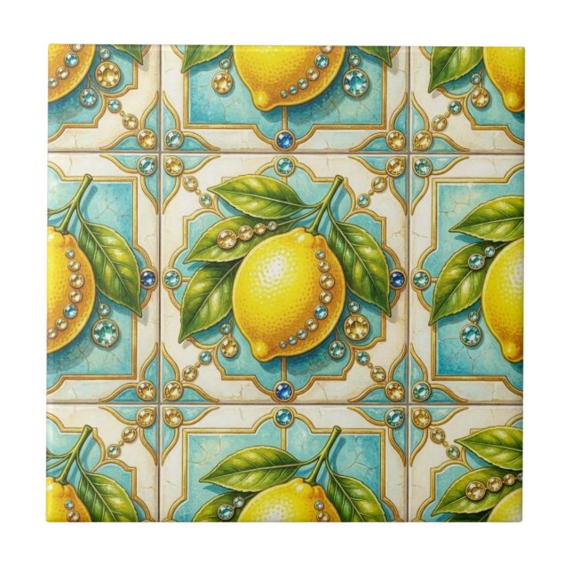 Seamless Pattern Art Deco Lemons and Diamonds Tile (Front)