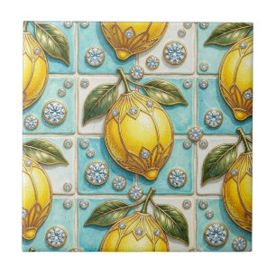 Seamless Pattern Art Deco Lemons and Diamonds Tile