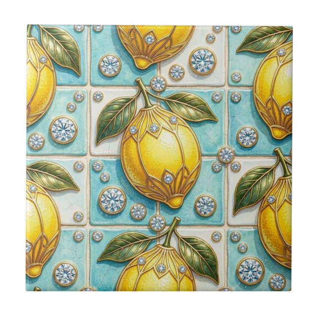 Seamless Pattern Art Deco Lemons and Diamonds Tile (Front)