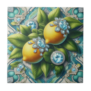 Seamless Pattern Art Deco Lemons and Diamonds Tile