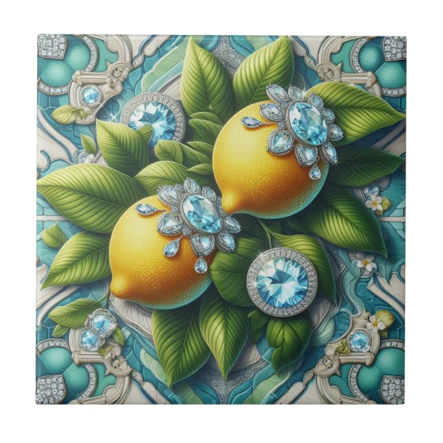 Seamless Pattern Art Deco Lemons and Diamonds Tile (Front)