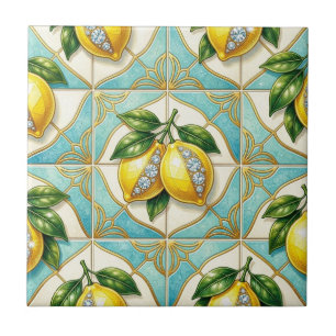 Seamless Pattern Art Deco Lemons and Diamonds Tile