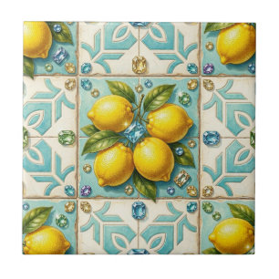 Seamless Pattern Art Deco Lemons and Diamonds Tile