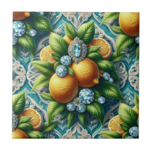 Seamless Pattern Art Deco Lemons and Diamonds Tile
