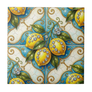 Seamless Pattern Art Nouveau Lemons and Diamonds Tile