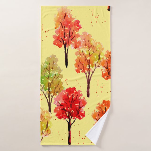 Seamless pattern, autumn trees. Watercolor illustr Bath Towel (Bath Towel)