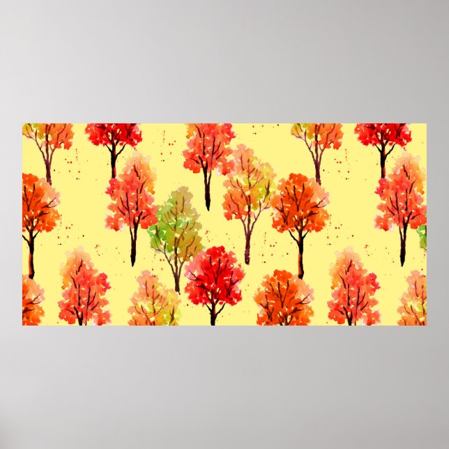 Seamless pattern, autumn trees. Watercolor illustr Poster (Front)