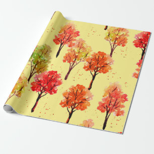 Seamless pattern, autumn trees. Watercolor illustr Wrapping Paper