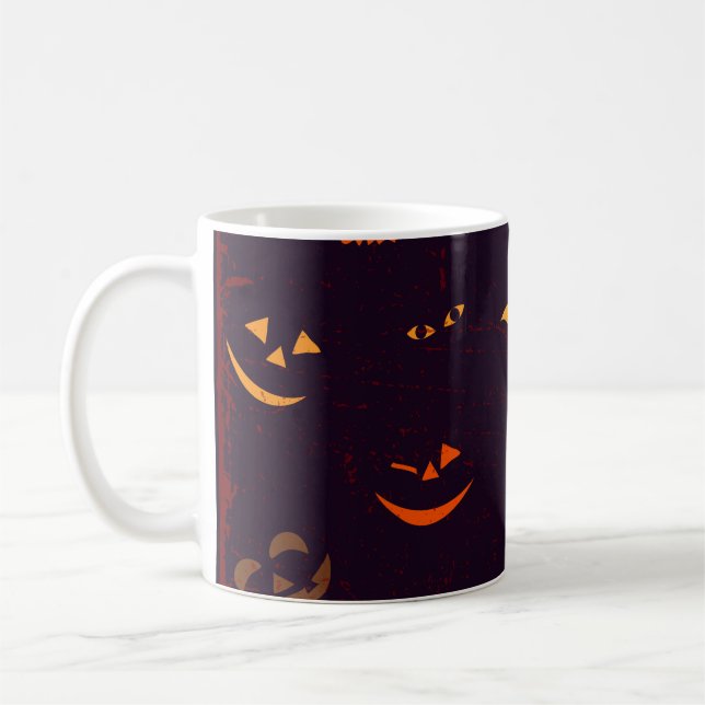 Seamless Pattern Background Of Pumpkin Devil Face Coffee Mug (Left)