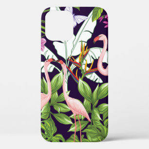 Seamless pattern, background with flamingo and tro iPhone 12 case