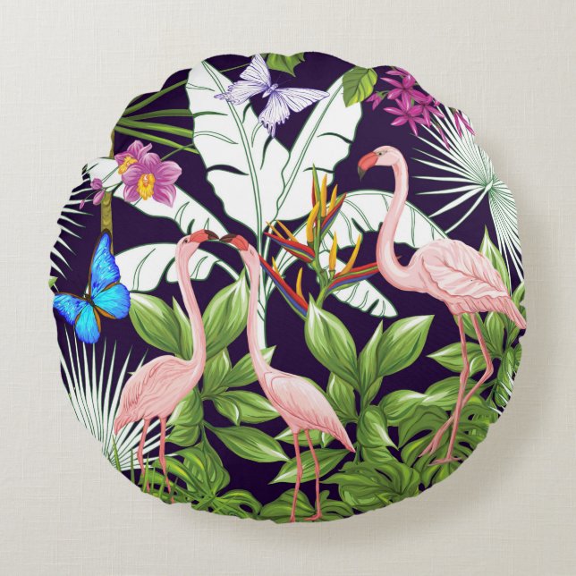 Seamless pattern, background with flamingo and tro round cushion (Front)