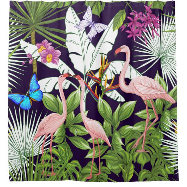 Seamless pattern, background with flamingo and tro shower curtain (Front)