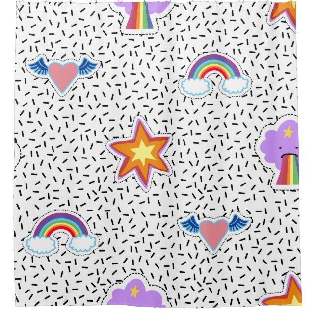 Seamless pattern background with patch cartoon sta shower curtain (Front)