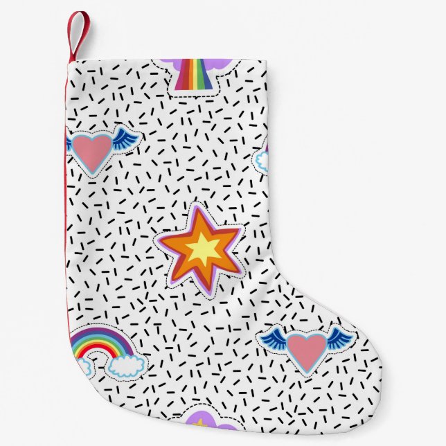 Seamless pattern background with patch cartoon sta small christmas stocking (Front)