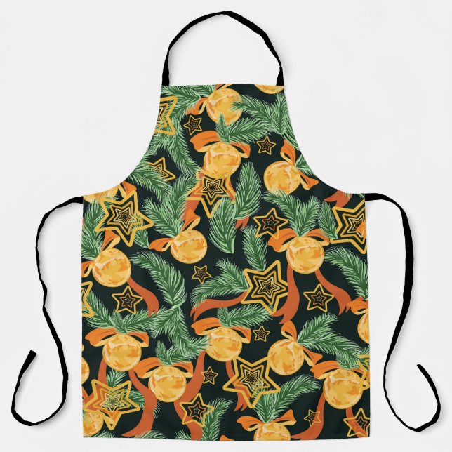 seamless pattern background with Pine leaves, star Apron (Front)