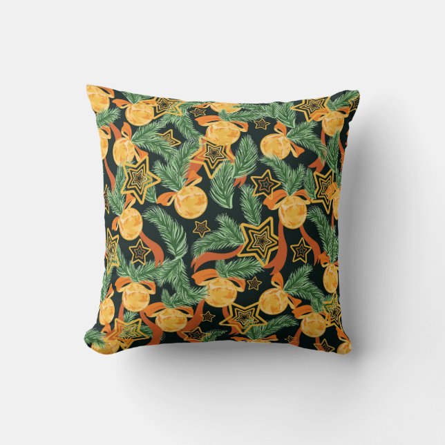 seamless pattern background with Pine leaves, star Cushion (Front)