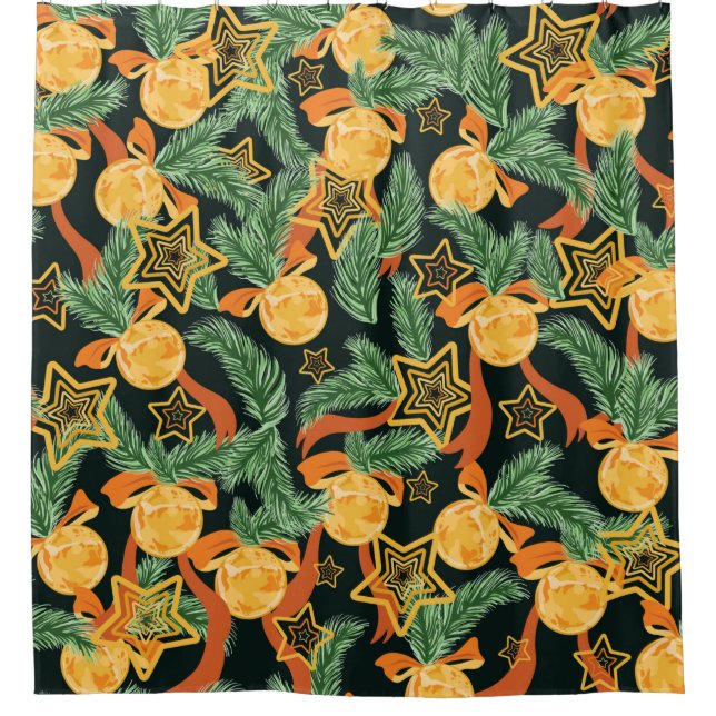seamless pattern background with Pine leaves, star Shower Curtain (Front)