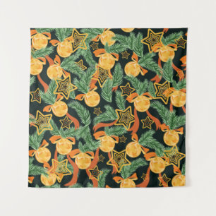 seamless pattern background with Pine leaves, star Tapestry