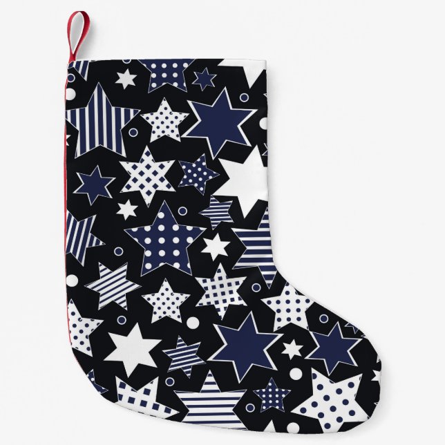 Seamless pattern background with stylized starspat small christmas stocking (Front)