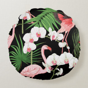 Seamless pattern, background with tropical plants, round cushion