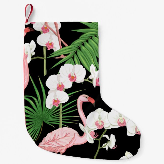 Seamless pattern, background with tropical plants, small christmas stocking (Front)