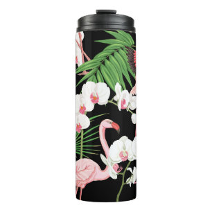 Seamless pattern, background with tropical plants, thermal tumbler