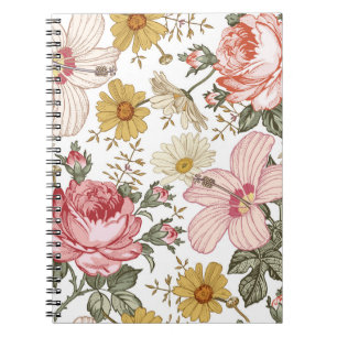 Seamless pattern. Beautiful pink blooming realisti Notebook