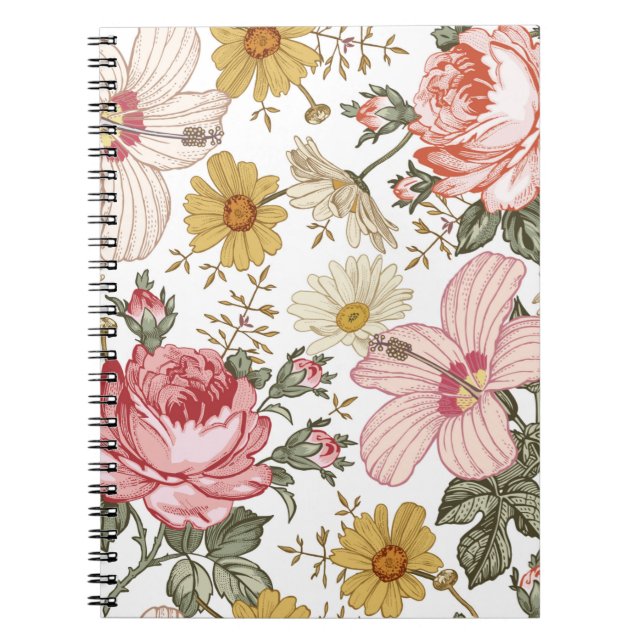 Seamless pattern. Beautiful pink blooming realisti Notebook (Front)