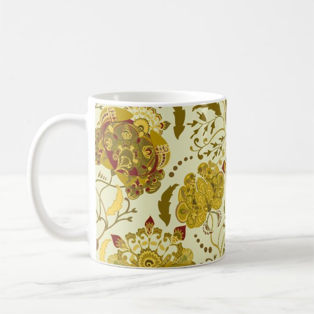 Seamless pattern, big indian paisley flowers. Tren Coffee Mug (Left)