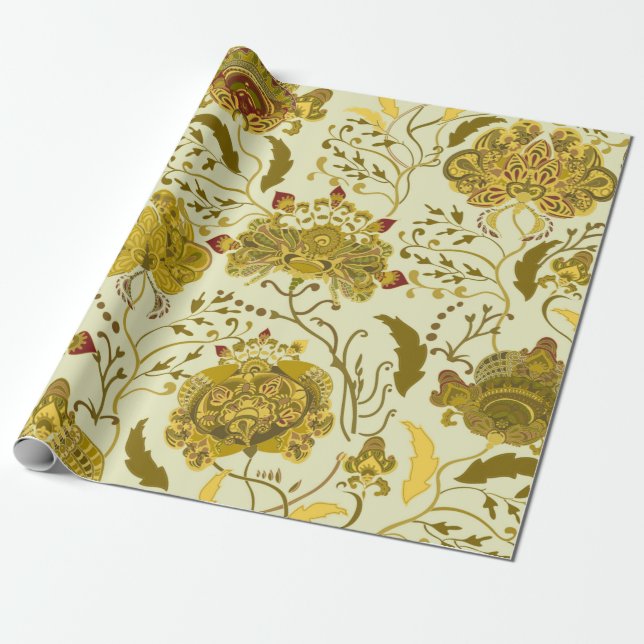 Seamless pattern, big indian paisley flowers. Tren Wrapping Paper (Unrolled)