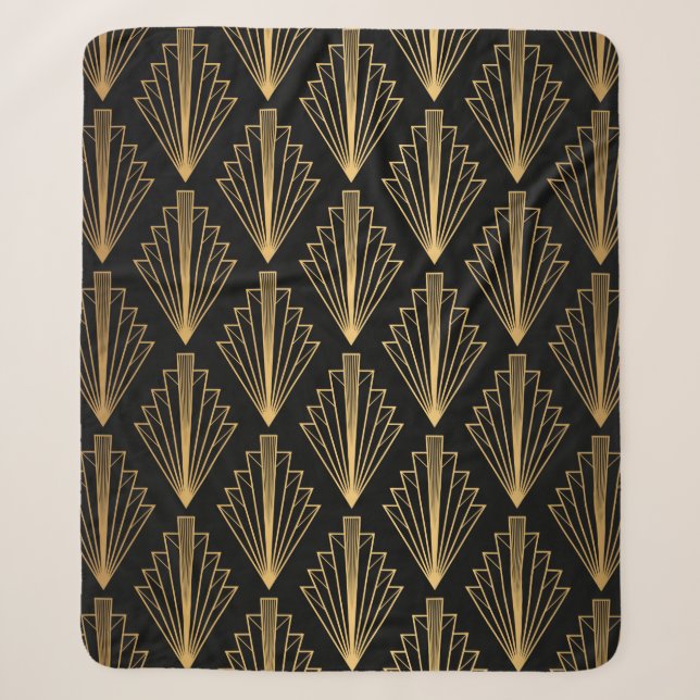 Seamless pattern black and gold background sherpa blanket (Front)