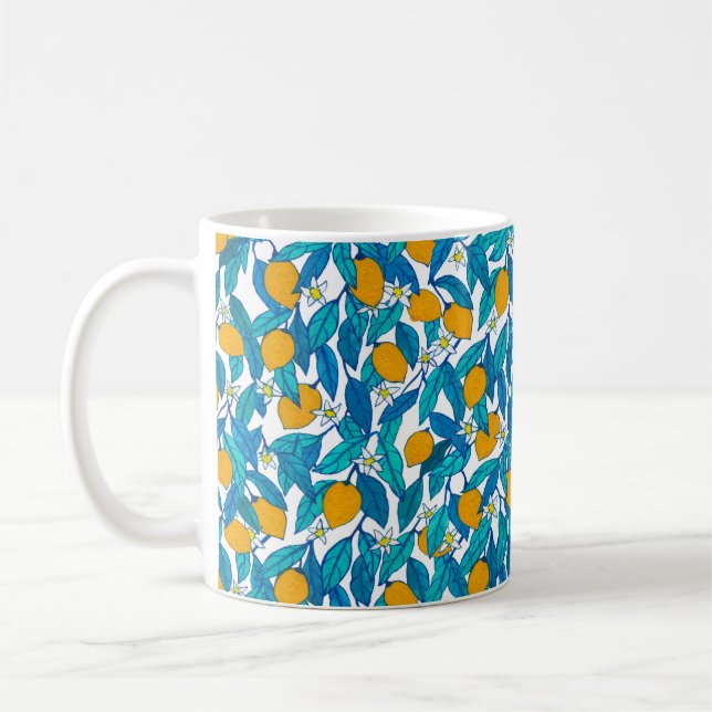 Seamless pattern. Blooming lemon. Flowers neroli.  Coffee Mug (Left)