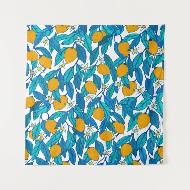 Seamless pattern. Blooming lemon. Flowers neroli.  Tapestry (Front)
