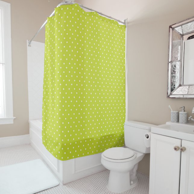 Seamless pattern  bright lime polka dot pattern shower curtain (In Situ)