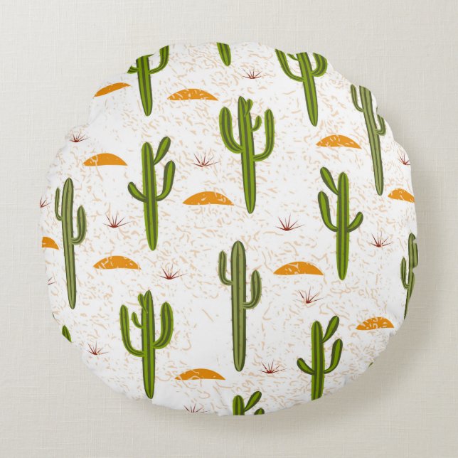Seamless pattern, cactus, sand texture, Mexican st Round Cushion (Front)