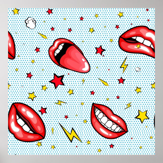 Seamless pattern cartoon comic super speech bubble poster (Front)