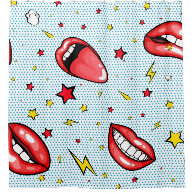 Seamless pattern cartoon comic super speech bubble shower curtain (Front)